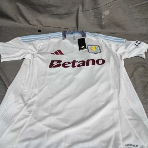 ASTON VILLA FC 2021/22 ADIDAS SHIRT – SUMMER 21, WHITE WITH LIGHT BLUE TRIM, BETANO SPONSOR, UK M