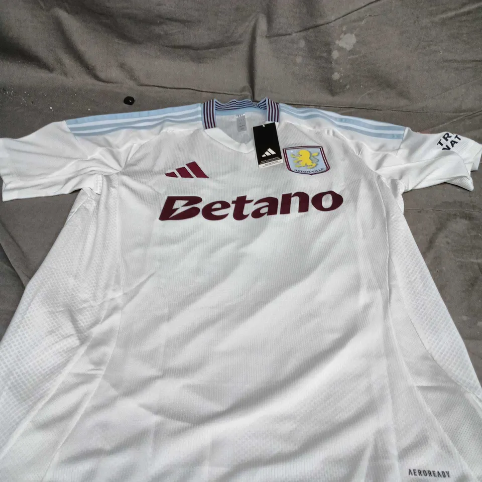 ASTON VILLA FC 2021/22 ADIDAS SHIRT – SUMMER 21, WHITE WITH LIGHT BLUE TRIM, BETANO SPONSOR, UK M