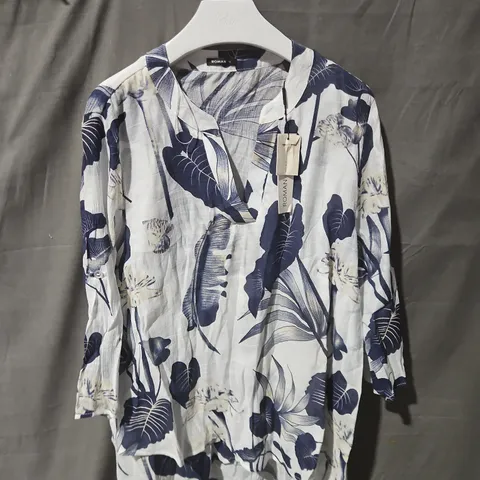 ROMAN WOMEN'S FLORAL PRINT BLOUSE – BLUE & WHITE, LONG SLEEVE SIZE 12