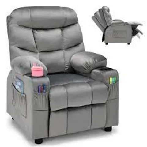 BOXED COSTWAY KIDS YOUTH RECLINER CHAIR PU LEATHER W/CUP HOLDERS & SIDE POCKETS