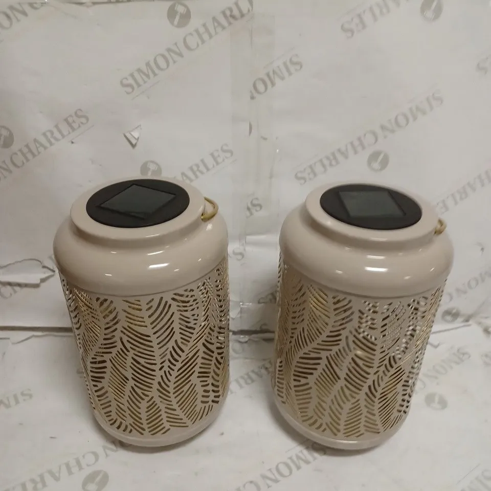 GARDEN REFLECTIONS SET OF 2 PATTERNED SOLAR LANTERNS, LEAF