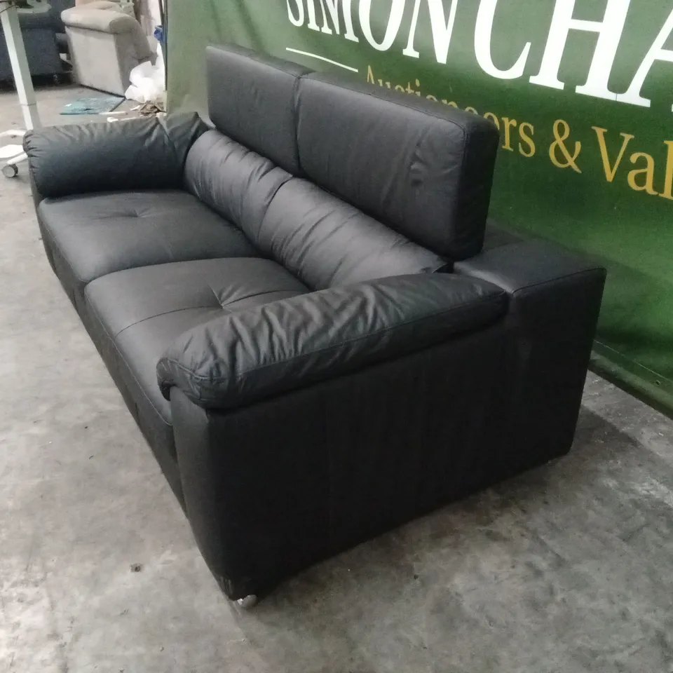BRADY 100% PREMIUM LEATHER 3 SEATER SOFA - BLACK RRP £1149