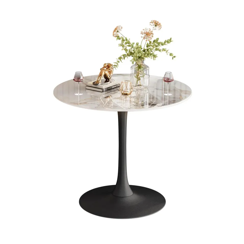 BOXED MODERN ROUND KITCHEN/DINING TABLE WITH METAL PEDESTAL BASE