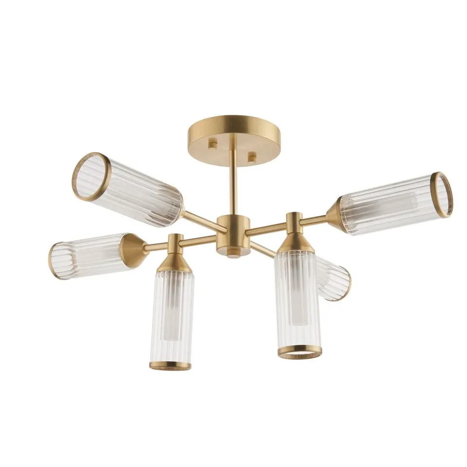 BOXED CUNNINGHAM 6-LIGHT SATIN BRASS SEMI FLUSH MOUNT (1 BOX)