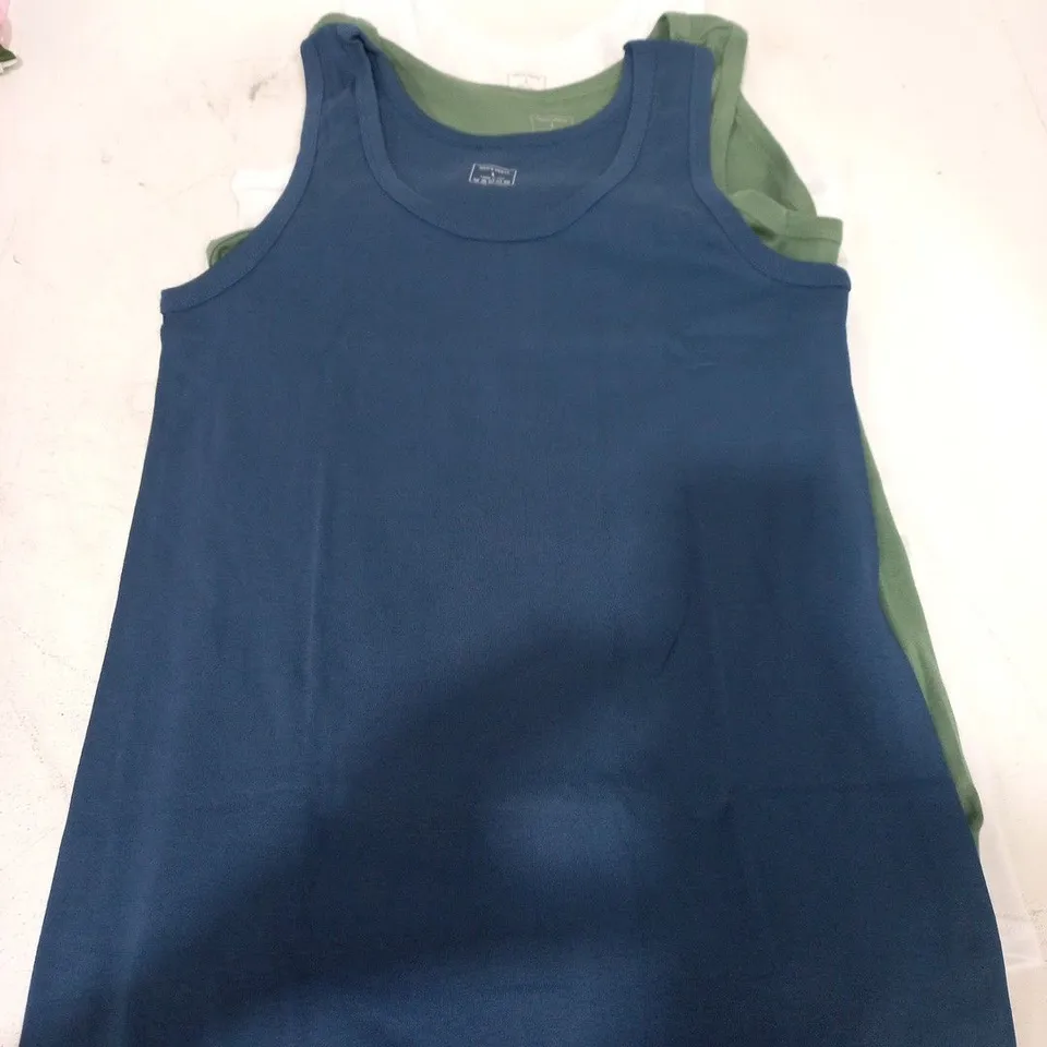 MEN'S VESTS – 3 X 100% COTTON VESTS, SIZE L, WHITE/GREEN/BLUE