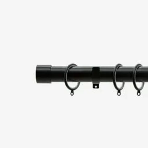 BRAND NEW BOXED SET OF 2 CURTAIN POLES, 25/28mm 180-320cm / BARREL FINIAL BLACK - UN2528180STUD BL (1 BOX)