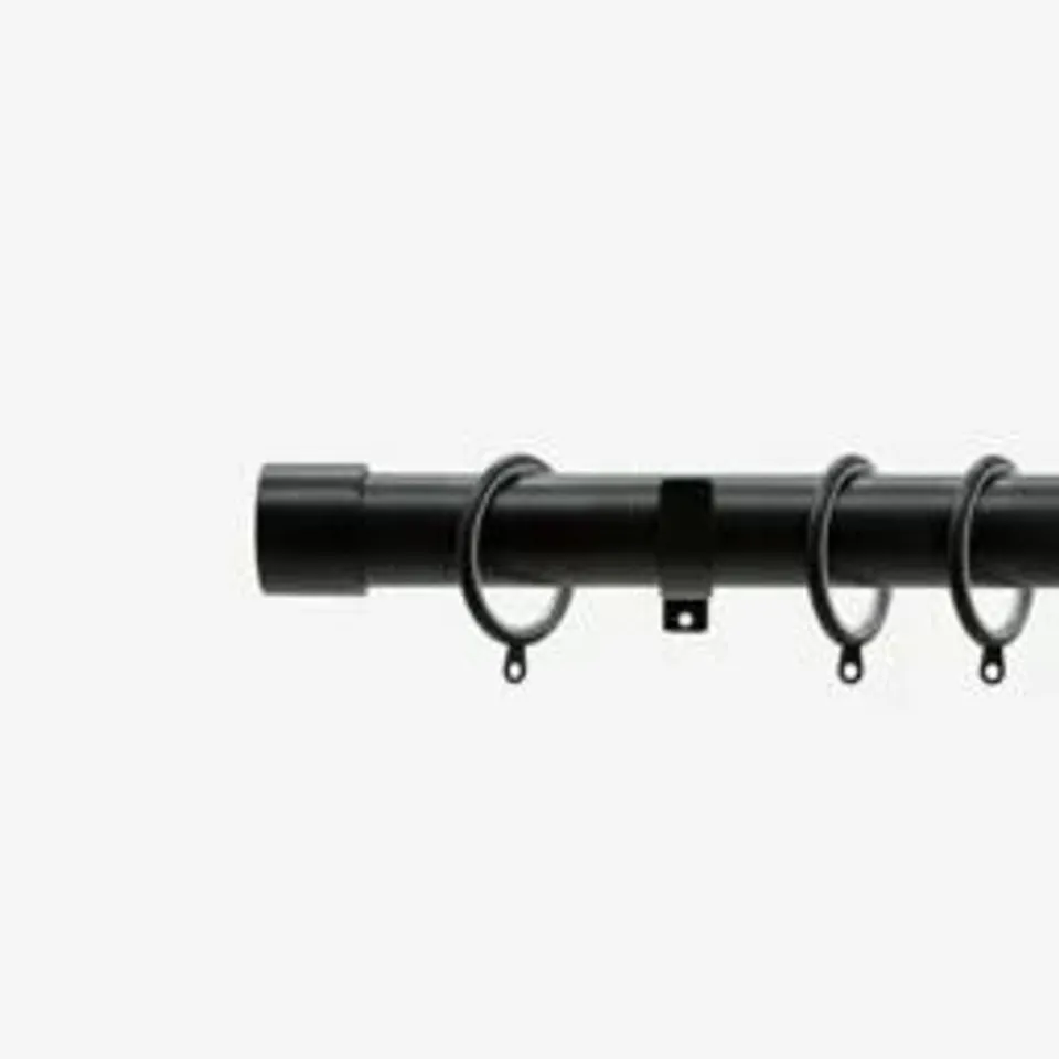 BRAND NEW BOXED SET OF 2 CURTAIN POLES, 25/28mm 180-320cm / BARREL FINIAL BLACK - UN2528180STUD BL (1 BOX)
