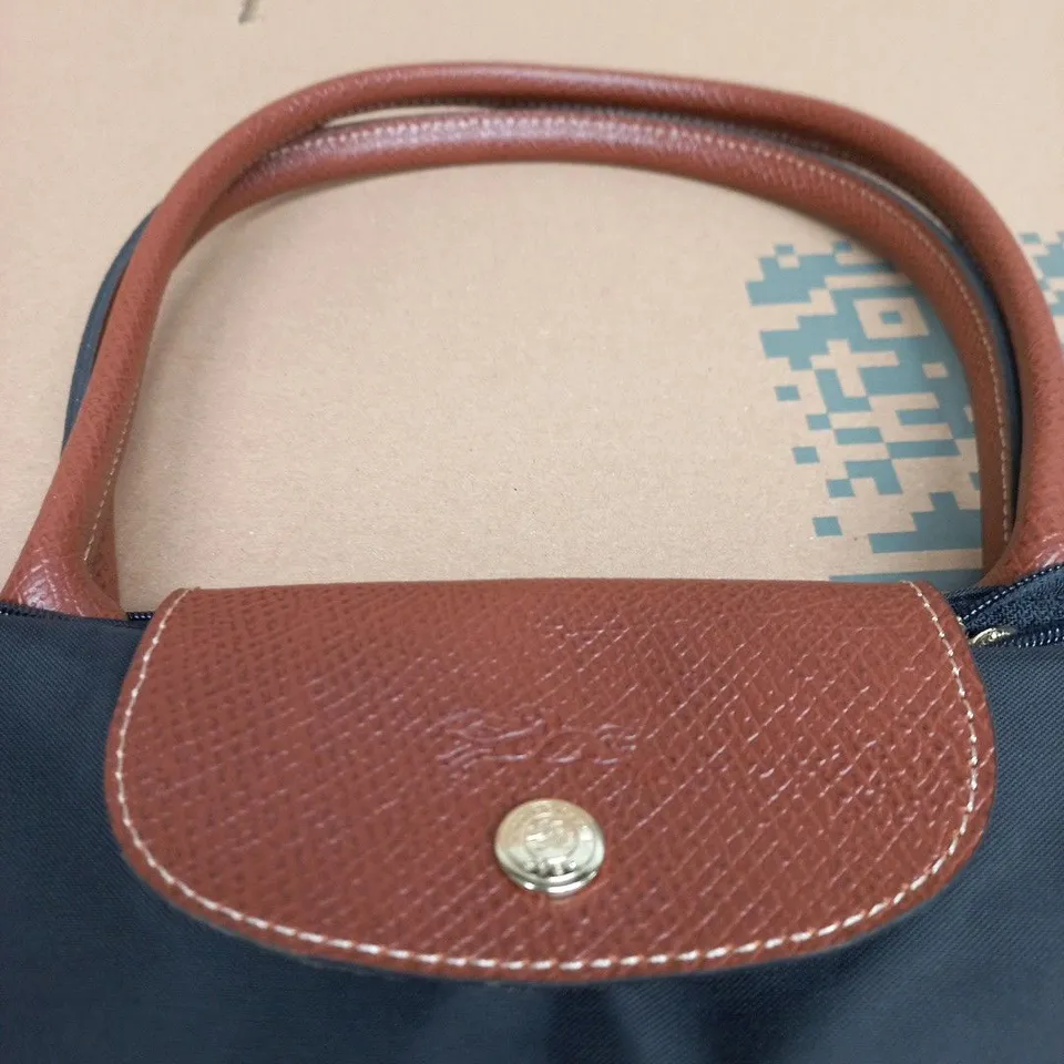 COACH LONGCHAMP  BLACK  NYLON HANDBAG WITH BROWN LEATHER TRIM – WOMEN