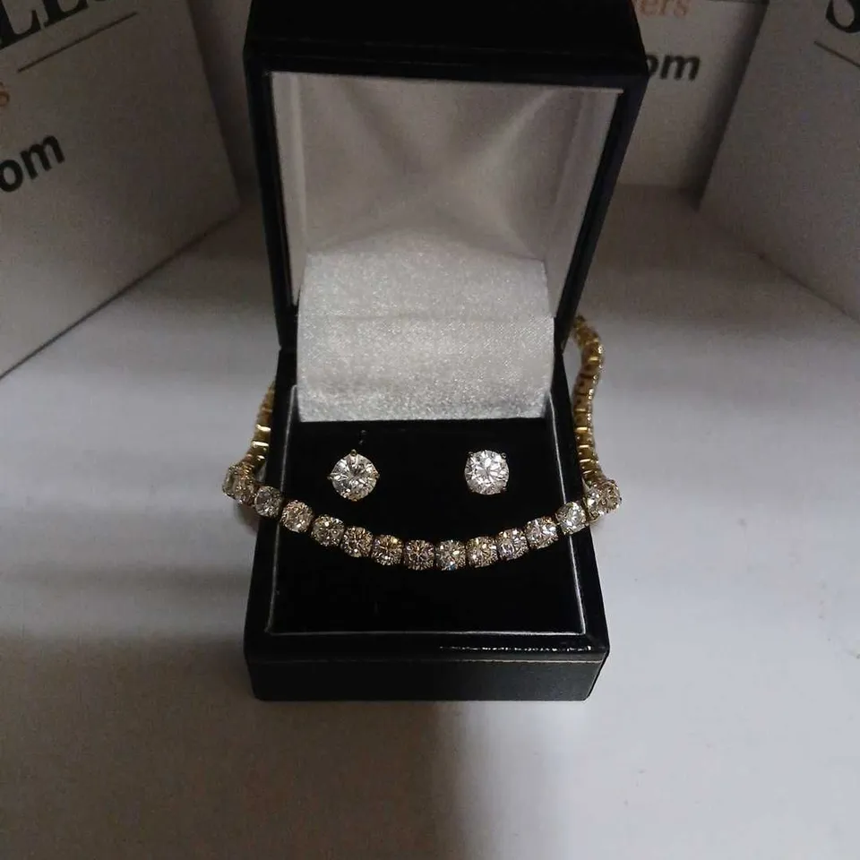 STEEL BY DIAMONIQUE 12CT TW TENNIS BRACELET & EARRING SET STAINLESS STEEL 