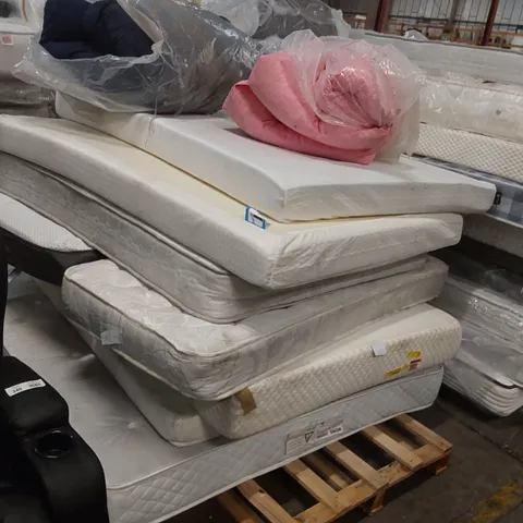 PALLET OF APPROXIMATELY 9 UNBAGGED MATTRESSES - VARIOUS SIZES, BRANDS, CONDITIONS 