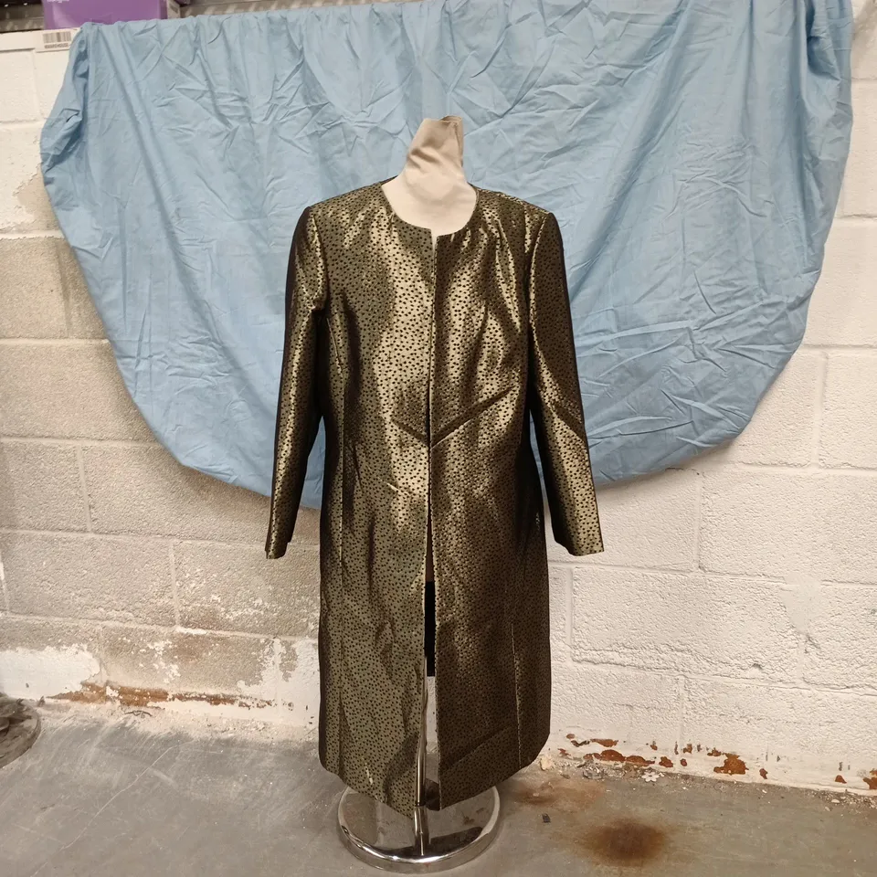 JACQUES VERT COLLECTION BRONZE METALLIC DOTTED LONGLINE COAT, UK 14 (EU 42)