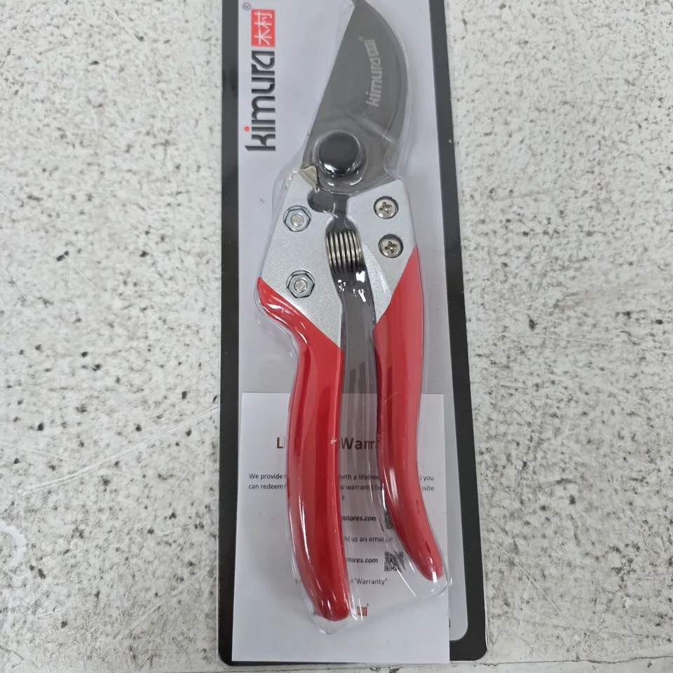 KIMURA GARDEN HAND PRUNING SHEARS WITH RED HANDLES (NEW IN PACKAGING)
