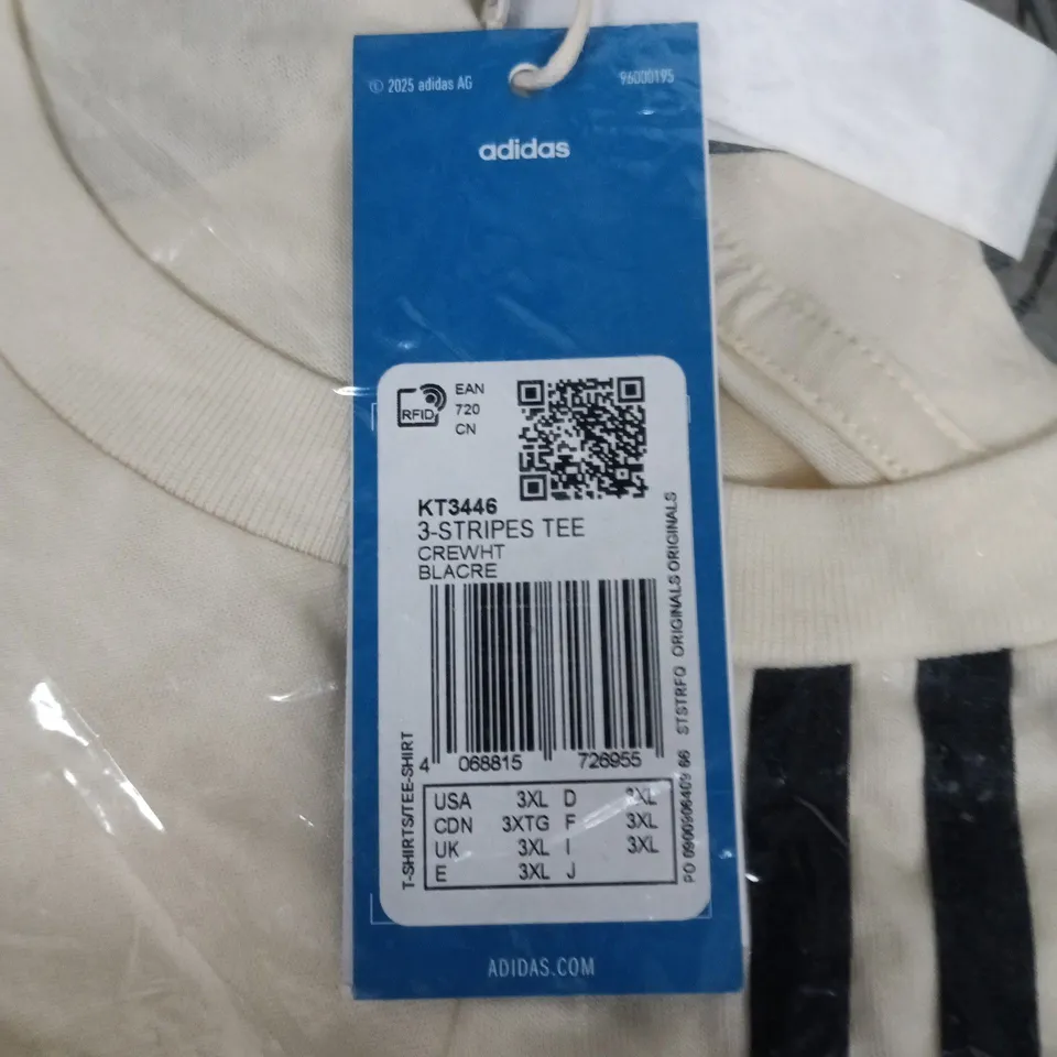 BAGGED ADIDAS OASIS 3-STRIPES TEE – CREW NECK, CREAM/OFF-WHITE, UK 3XL (US 3XL)