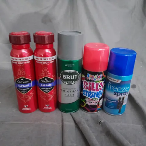 BOX OF APPROXIMATELY 15 AEROSOLS TO INCLUDE  - OLD SPICE - BRUT - SILLY STRING  - COLLECTION ONLY 