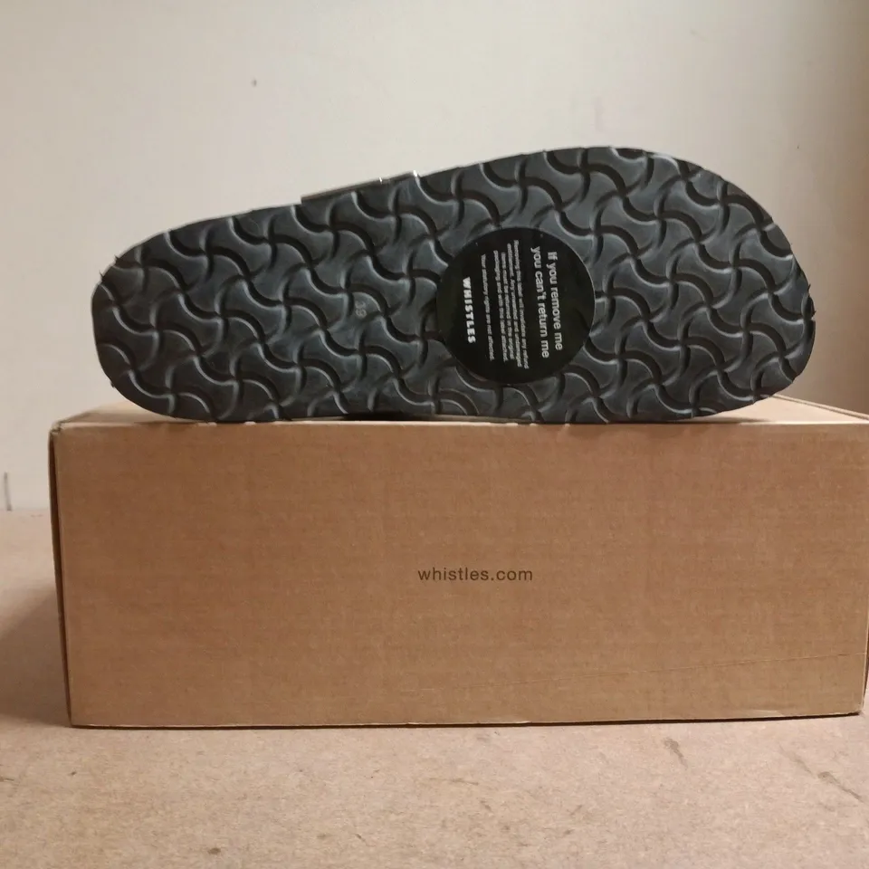 BOXED PAIR OF WHISTLES OPEN TOE SANDALS IN BLACK SIZE EU 39