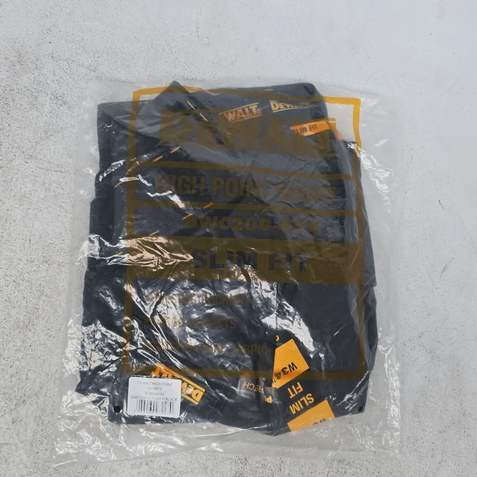 BAGGED DEWALT SLIM FIT HIGH POINT SHORTS IN GREY/BLACK SIZE 34