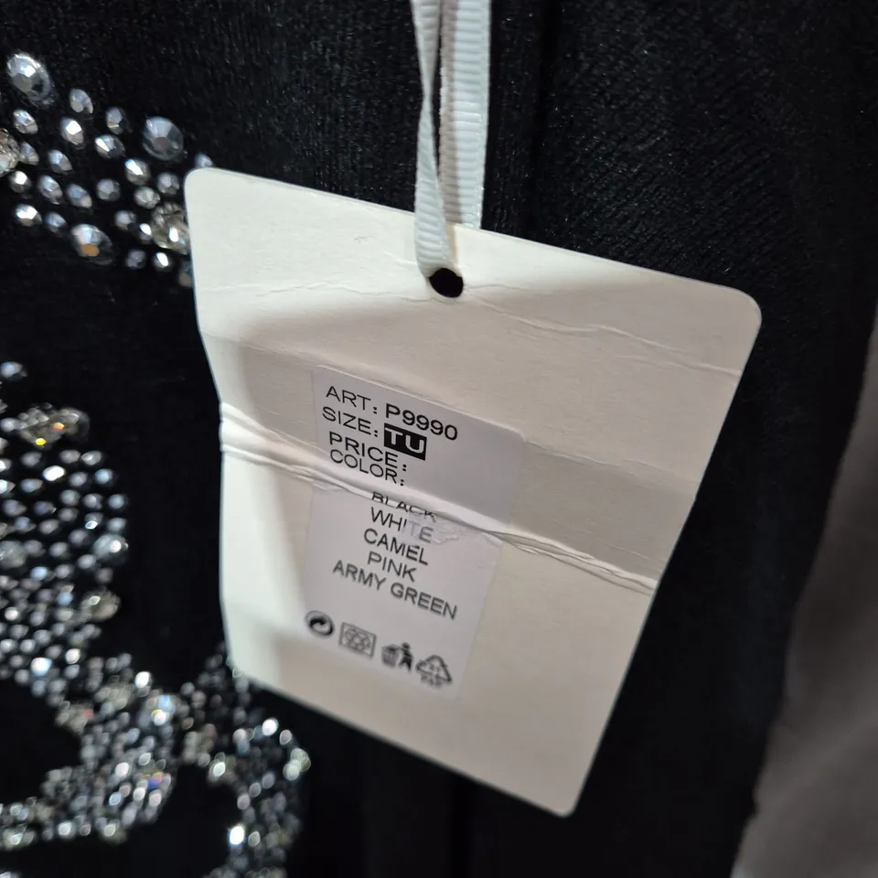 M&V BLACK EMBELLISHED LONG-SLEEVE TOP – SIZE TU