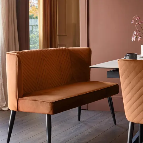 BOXED DANETTI SERENA RUST VELVET 3 SEATER DINING BENCH (2 BOXES)