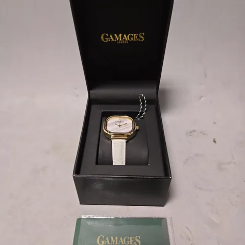 BOXED GAMAGES LADIES MIRROR WATCH IN GOLD WHITE