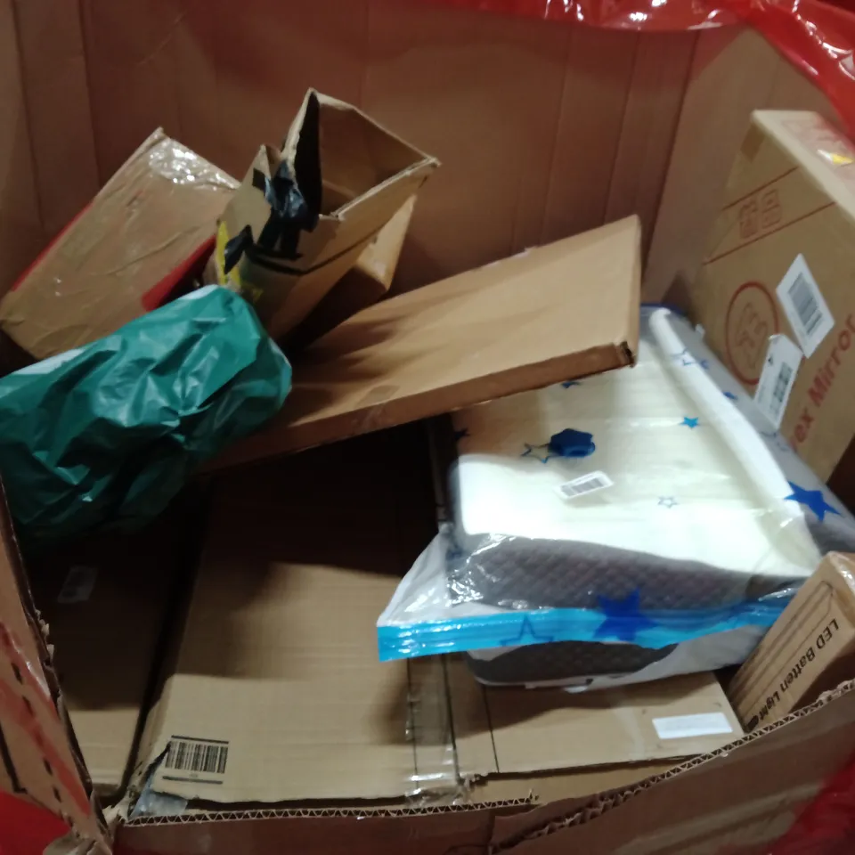 PALLET OF ASSORTED HOUSEHOLD GOODS AND PRODUCTS TO INCLUDE;CONVEX MIRROR,WHEELCHAIR CUSHION, PHOTO FRAME