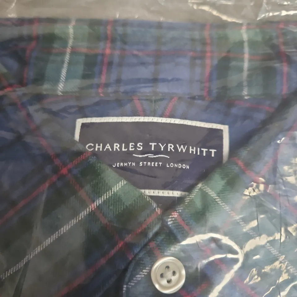 Charles Tyrwhitt Green multi-check brushed flannel shirt, slim fit (CSR2123GRNL)