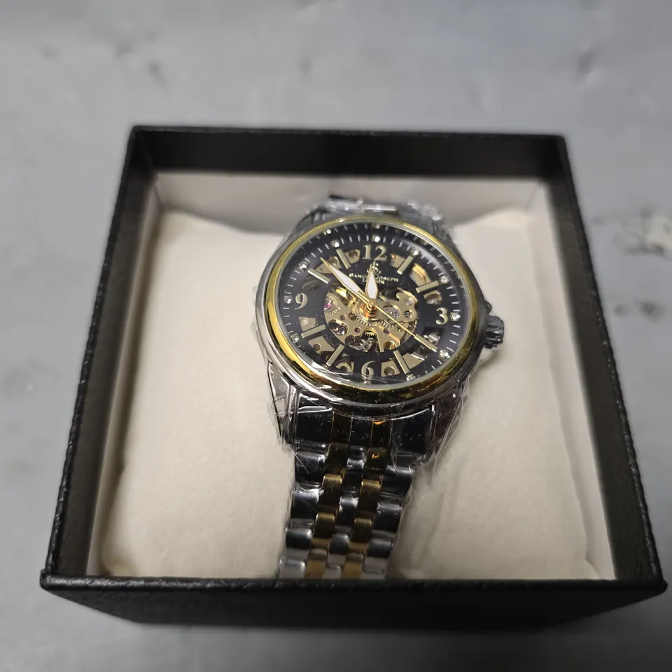 BOXED SAMUEL JOSEPH SKELETON JUBILEE TWO TONE WATCH 