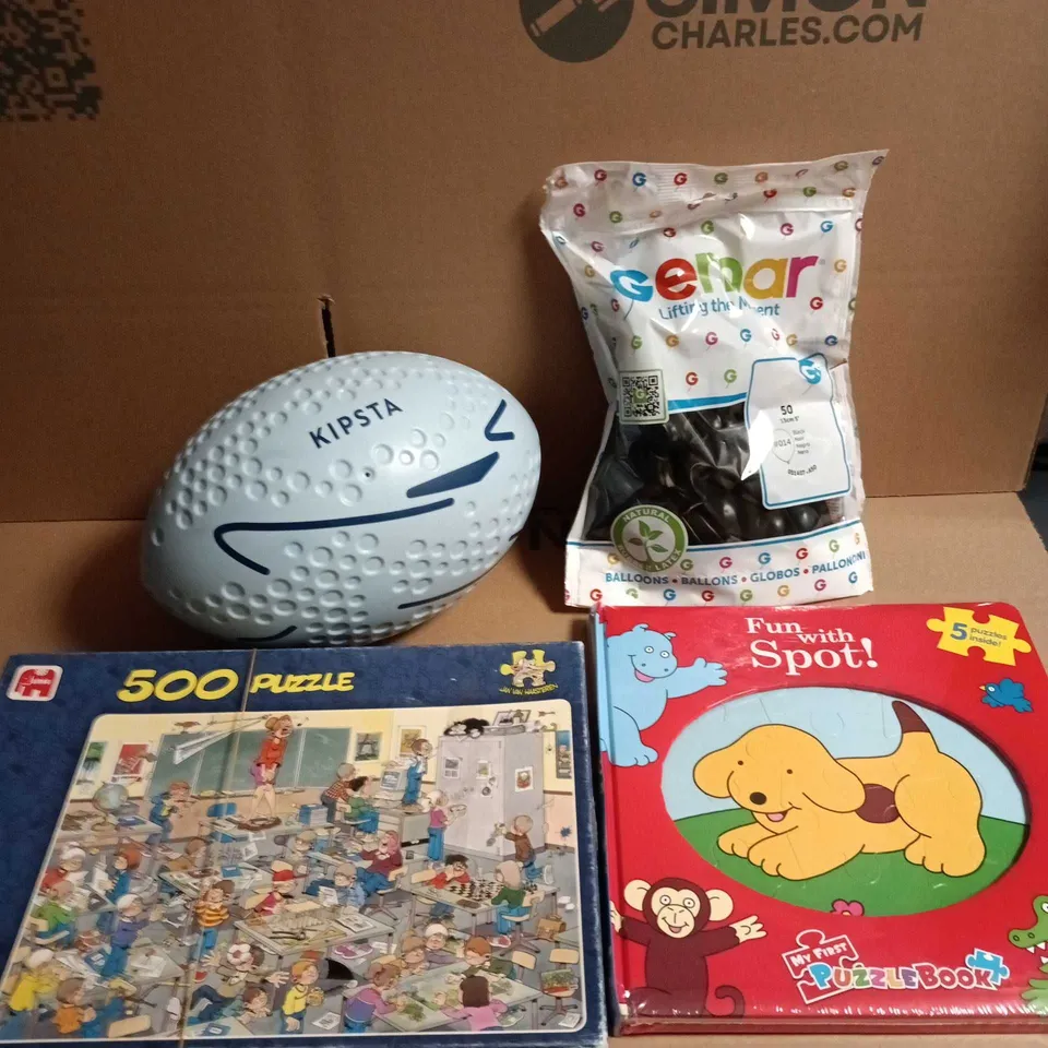 APPROXIMATELY 20 ASSORTED TOYS AND GAMES TO INCLUDE PUZZLE, BALLOONS, PLUSH TOYS ETC 