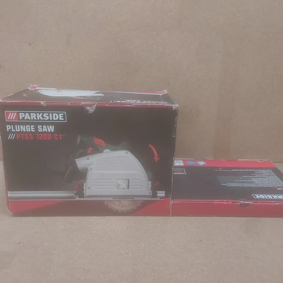 BOXED PARKSIDE PLUNGE SAW WITH ALUMINIUM GUIDE RAIL TRACK 1200W // MODEL: PTSS 1200 C1