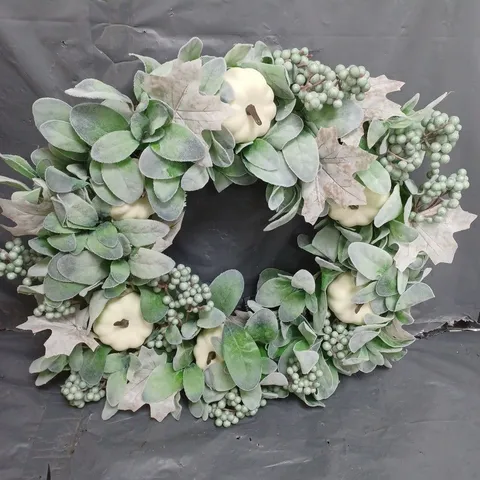 60CM WREATH WITH FROSTED LEAVES, BERRIES