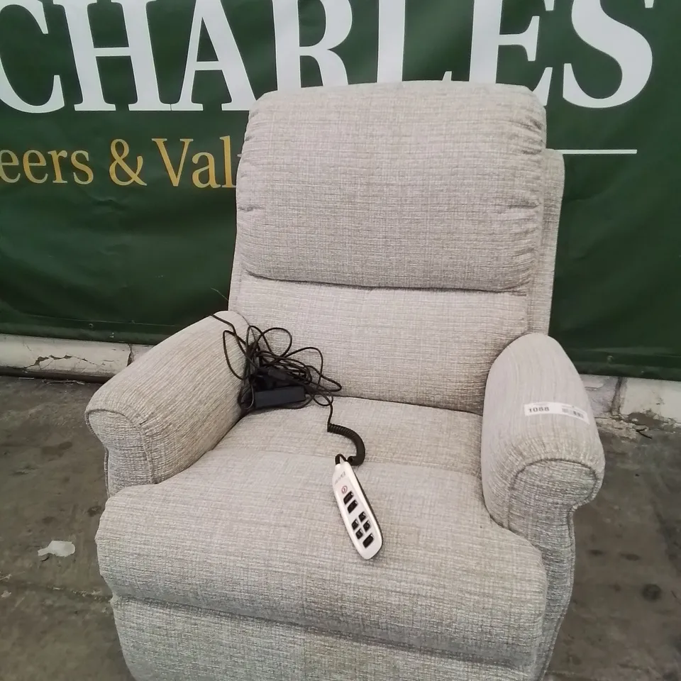 QUALITY BRITISH DESIGNER G PLAN POWER RISE & RECLINING EASY CHAIR LIGHT GREY FABRIC 