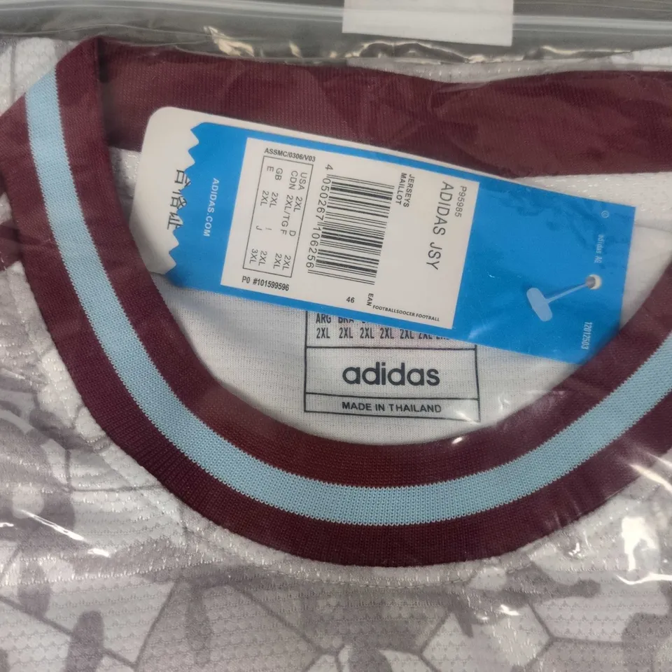 ADIDAS ASTON VILLA FC FOOTBALL SHIRT – WHITE WITH MAROON COLLAR AND LIGHT BLUE TRIM