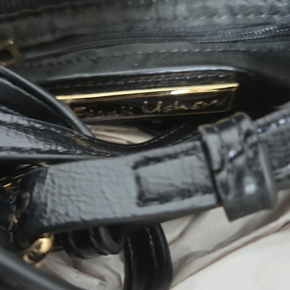 FRANK USHER BLACK QUILTED LEATHER HANDBAG WITH GOLD-TONE HARDWARE