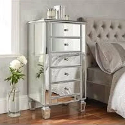 BOXED MIRAGE MIRRORED TALL 5 DRAWER CHEST (1 BOX)