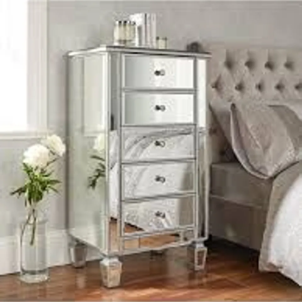 BOXED MIRAGE MIRRORED TALL 5 DRAWER CHEST (1 BOX) RRP £289