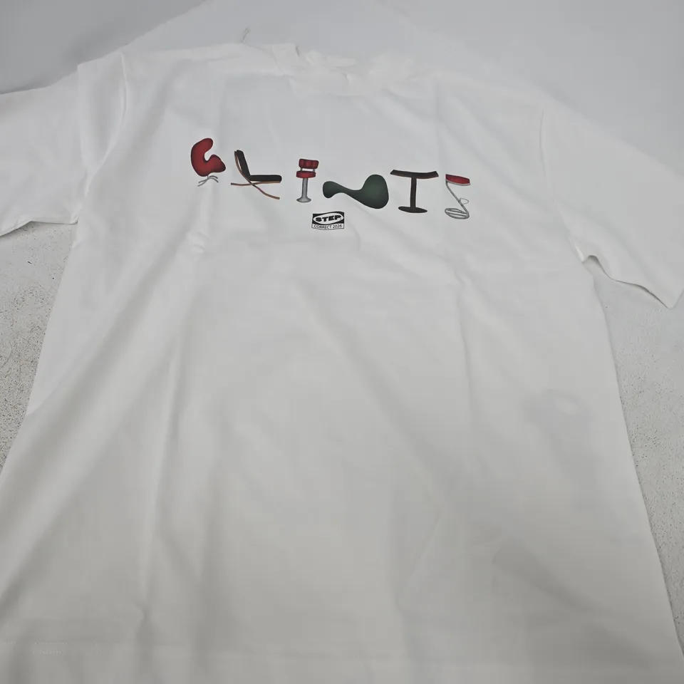CLINTS WHITE T‑SHIRT – SIZE L