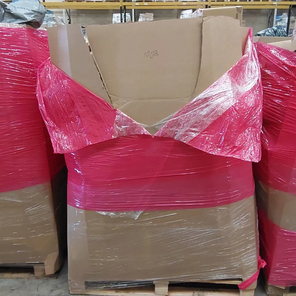 PALLET OF ASSORTED ITEMS INCLUDING: DRAWER CABINET, ELECTRICAL PATIO HEATER, SMART HEATER, SOUNDBOARD, FABRIC WARDROBE 