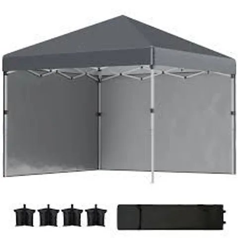 BOXED OUTSUNNY 3 X 3 (M) POP UP GAZEBO, UPF 30+ WITH 2 SIDEWALLS, LEG WEIGHT BAGS AND WHEELED BAG, HEIGHT ADJUSTABLE PARTY TENT EVENT SHELTER FOR GARDEN, PATIO, DARK GREY