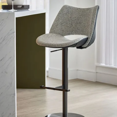 BOXED DANETTI BRONWYN GREY FABRIC AND BLACK LEATHER GAS LIFT BAR STOOL