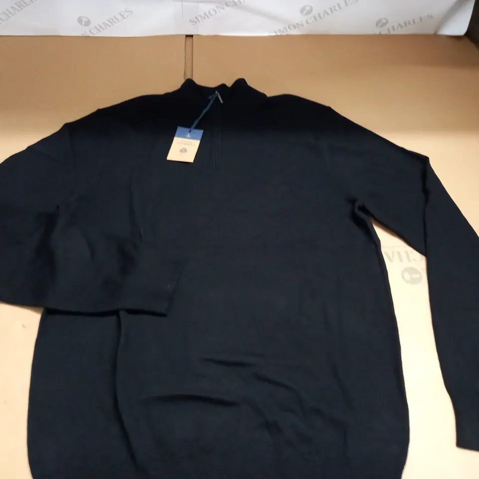 CHARLES TYRWHITT BLACK PURE MERINO ZIP NECK JUMPER - SMALL