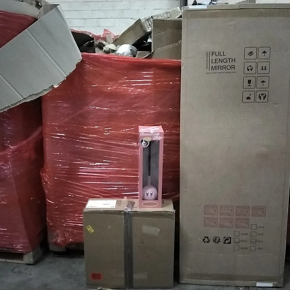 PALLET OF ASSORTED PRODUCTS AND HOUSEHOLD GOODS TO INCLUDE;FULL LENGTH MIRROR,LED CEILING FAN LIGHT,KIDS TOY