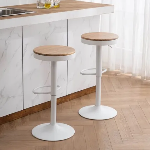 BOXED SWIVEL SOLID WOOD BAR STOOLS, ADJUSTABLE HEIGHT BACKLESS COUNTER STOOLS