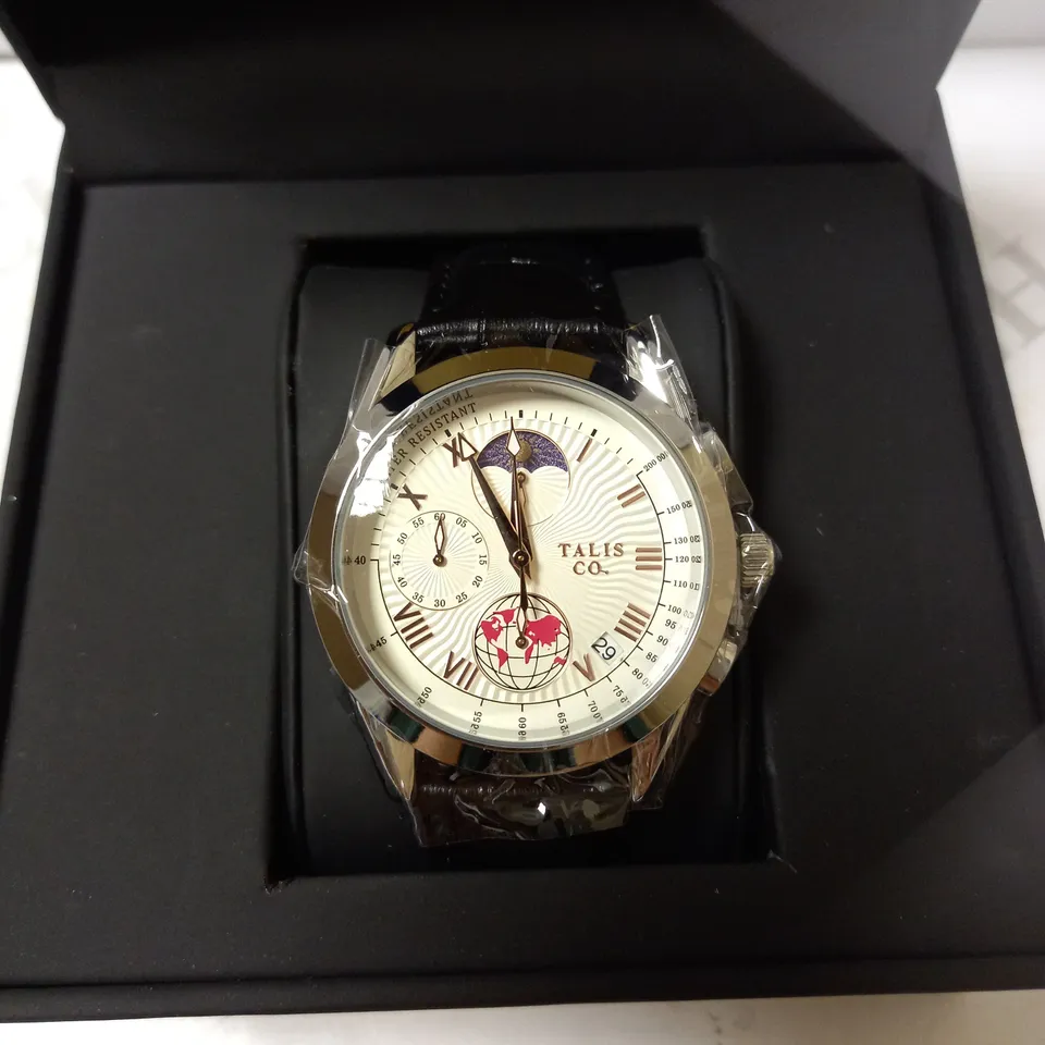 TALIS CO TRIPLE DIAL BLACK LEATHER STRAP WATCH RRP £550