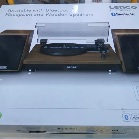 BOXED LENCO LS-100WD TURNTABLE WITH BLUETOOTH RECEPTION AND WOODEN SPEAKERS