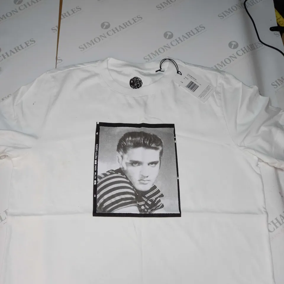 PRETTY GREEN WHITE ELVIS T - SIZE M