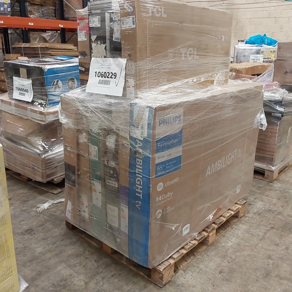 PALLET OF APPROXIMATELY 10 UNPROCESSED RAW RETURN TELEVISIONS TO INCLUDE;