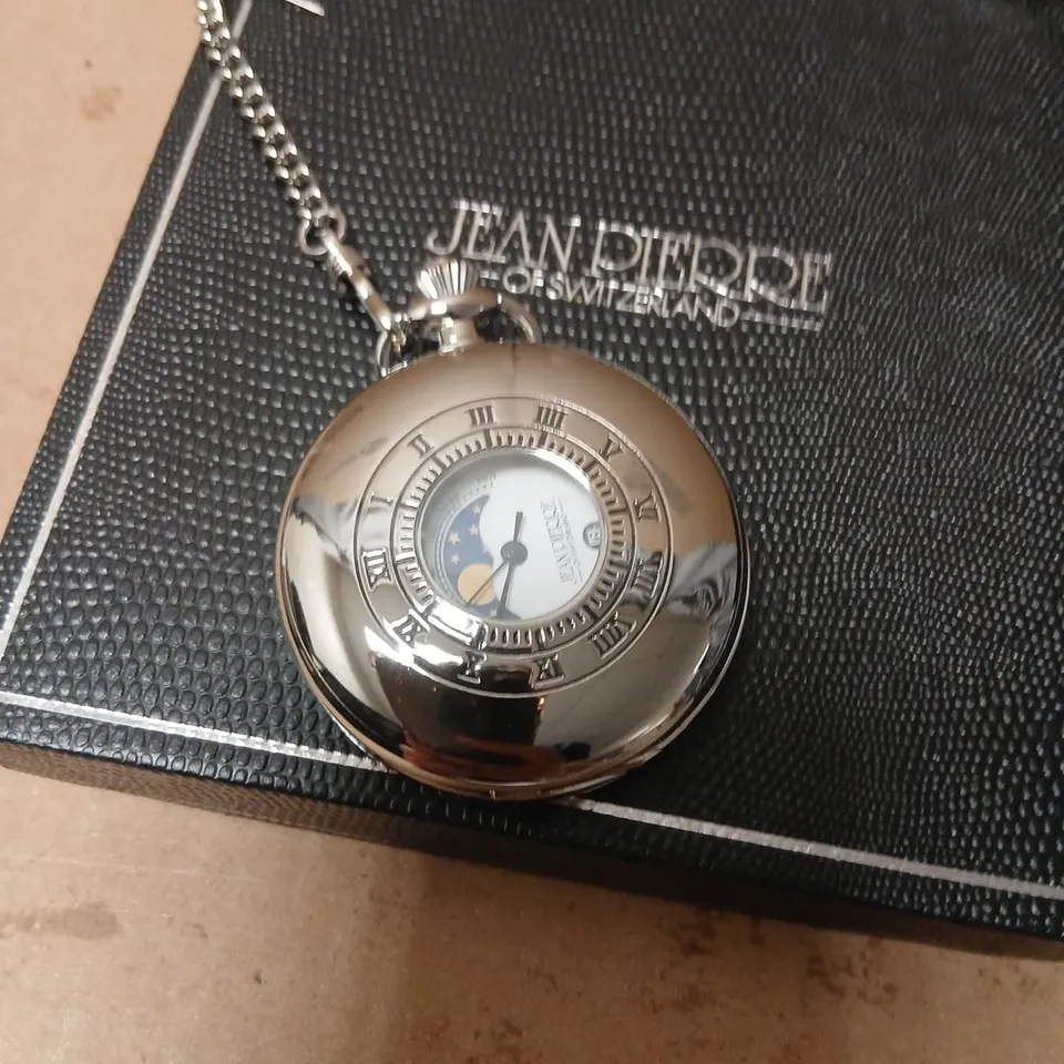JEAN PIERRE OF SWITZERLAND POCKET WATCH WITH MOONPHASE & CHAIN