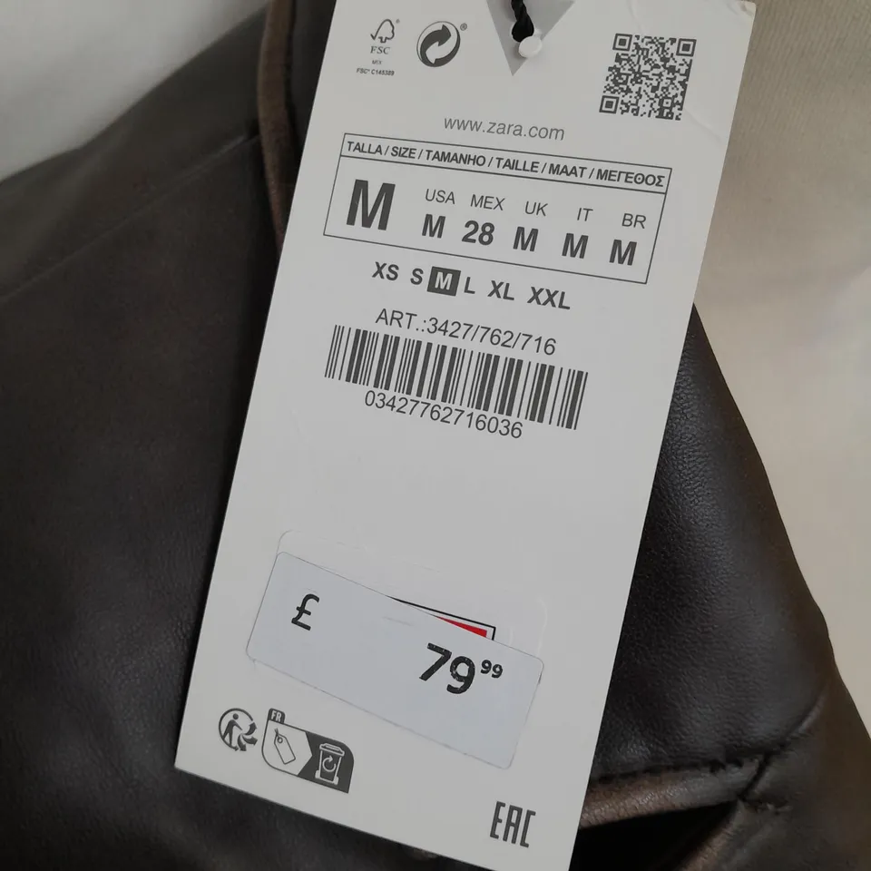 ZARA BROWN PU LONGLINE COAT - UK M
