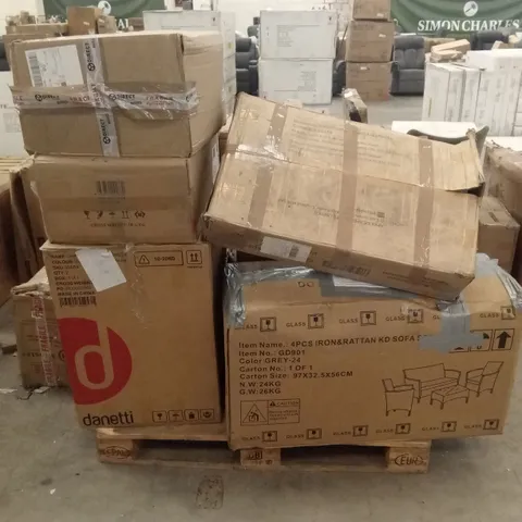 PALLET OF ASSORTED INCOMPLETE FURNITURE PARTS AND PIECES 