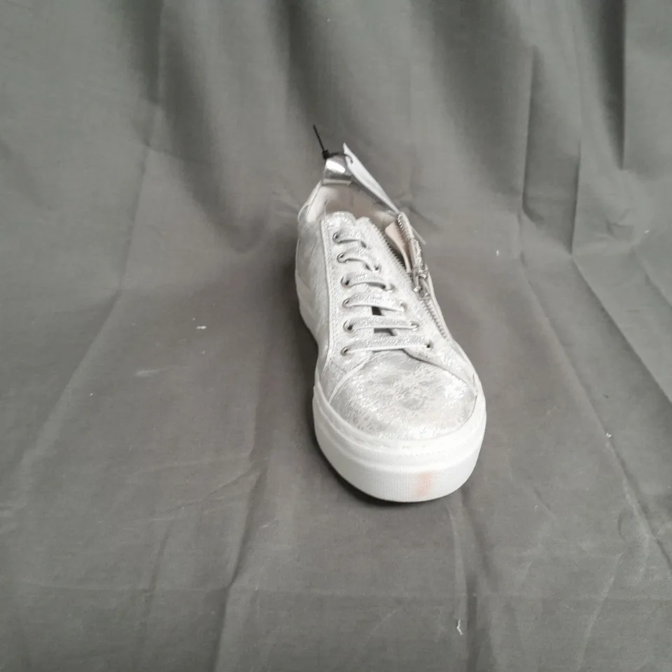 PAIR OF RUTH LANGSFORD TRAINERS IN SILVER SIZE 36 