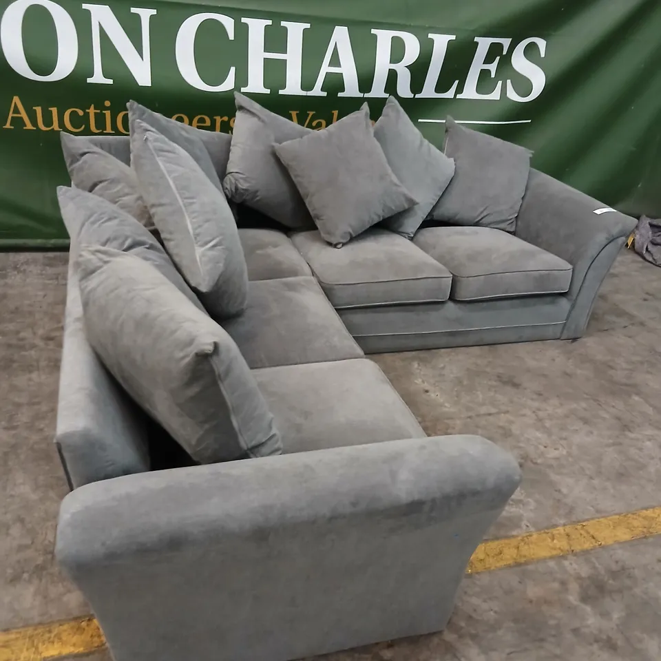 GREY L-SHAPED FABRIC SOFA WITH CUSHIONS